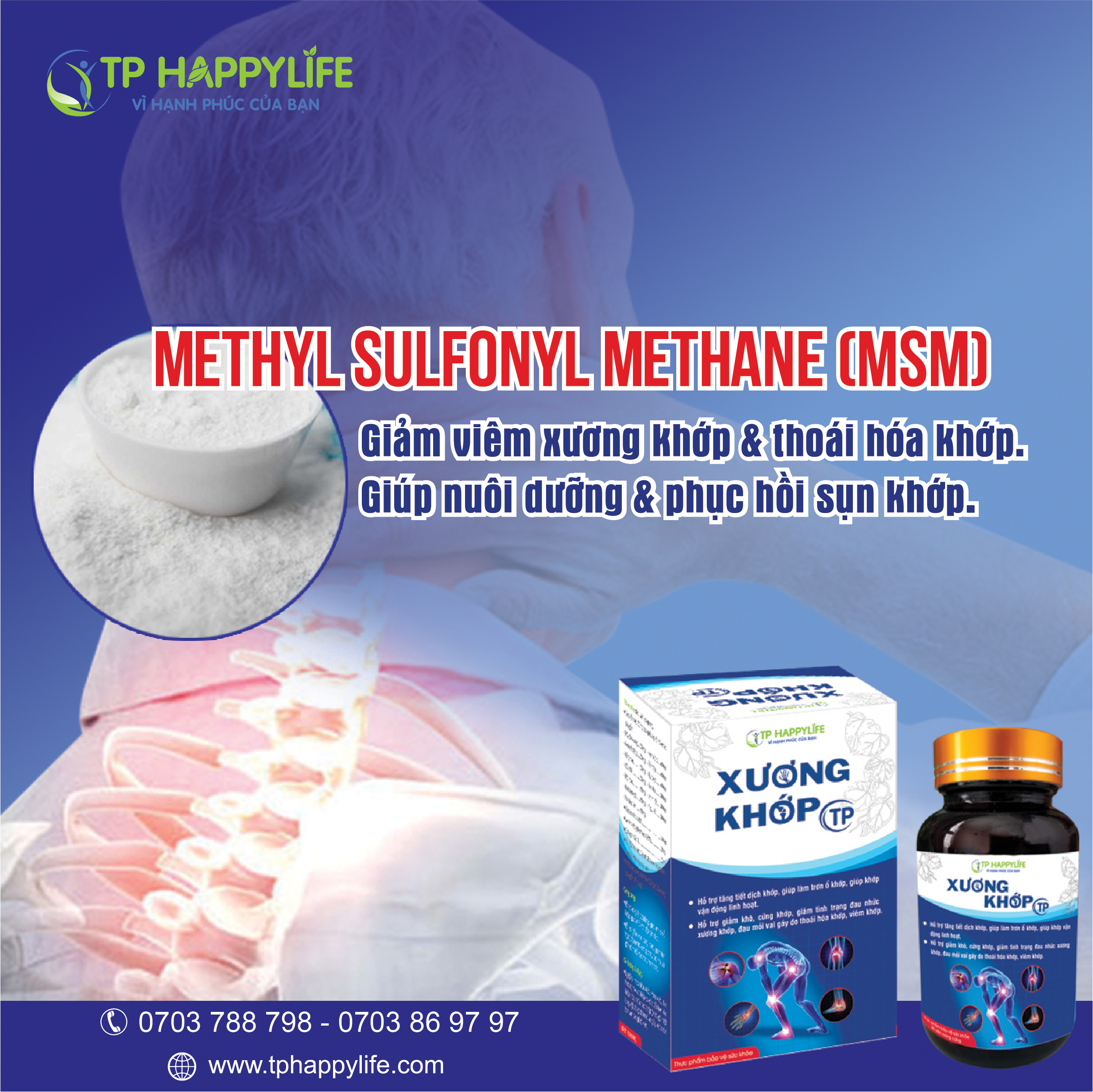 Methyl Sulfonyl Methane (MSM) trong viên uống Xương Khớp TP rất tốt cho sụn khớp.